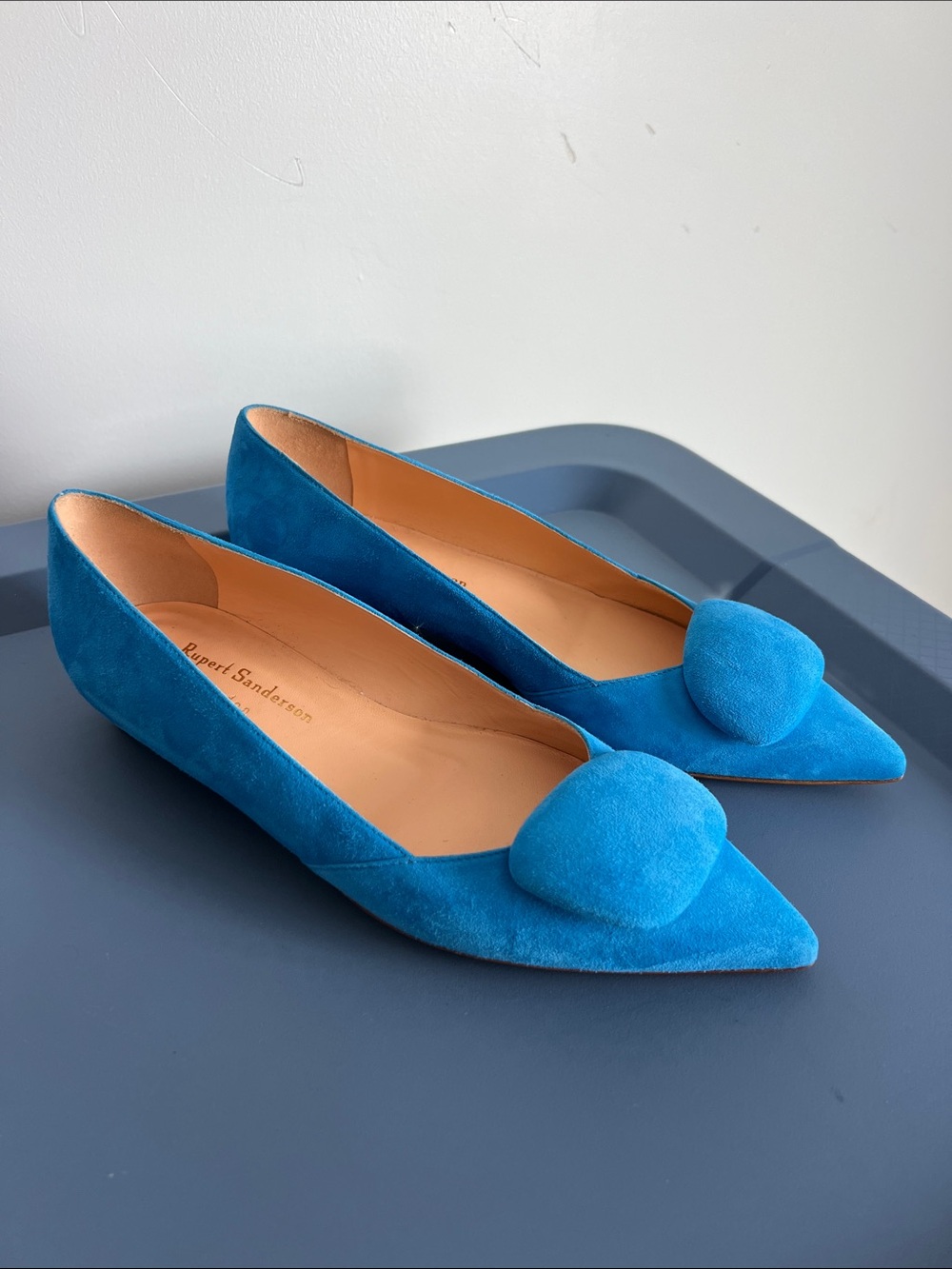 Rupert Sanderson aga pointed toe flats bright blue suede leather 37